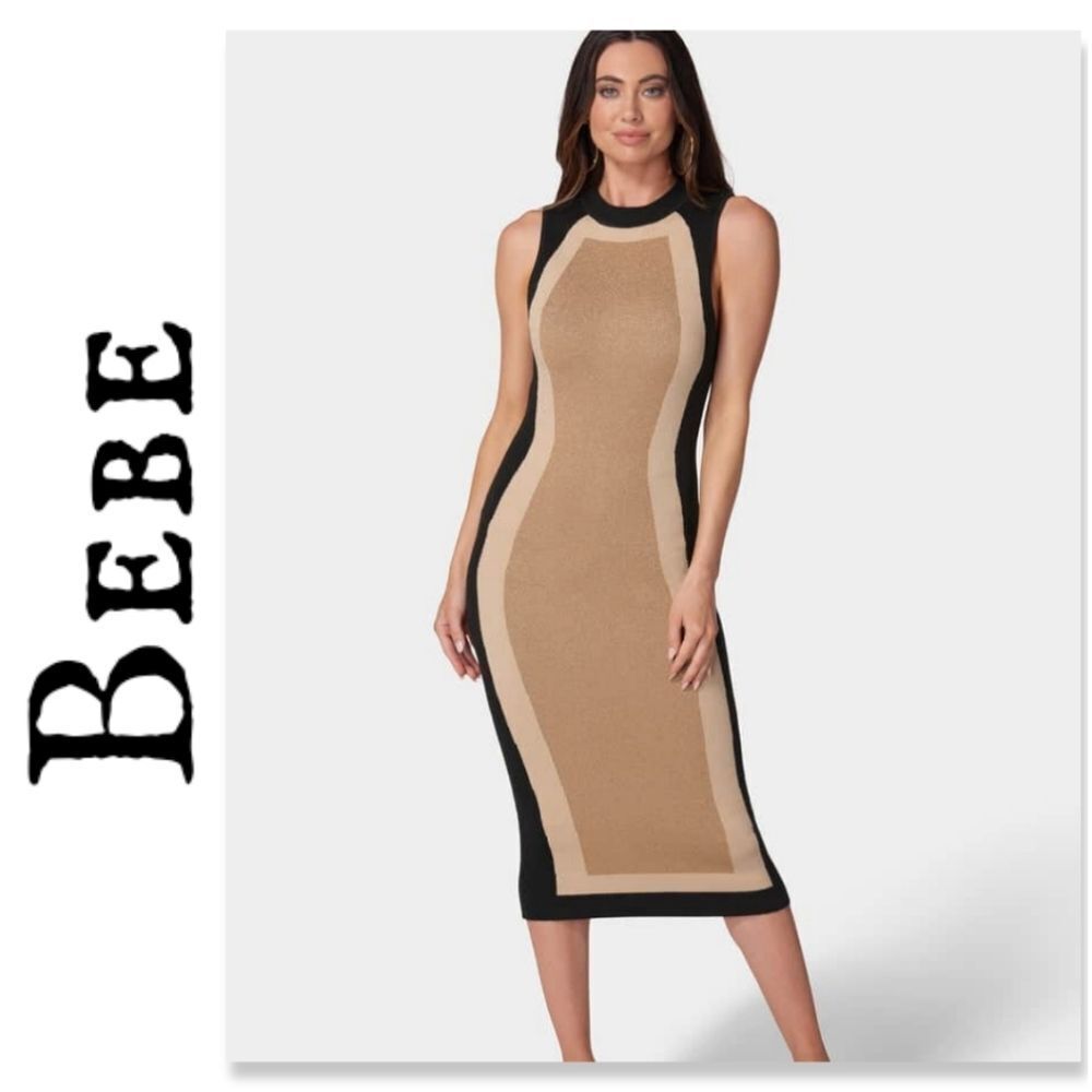 NWT BEBE Metallic Colorblock Sweater Midi Dress